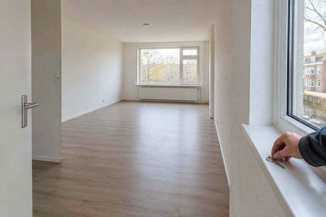 Een sleutel ligt klaar in een lege, schone woning.